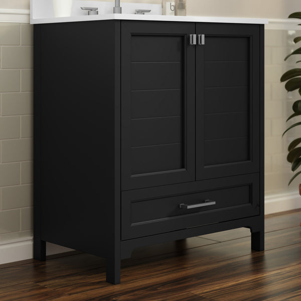 Black,30" |#| 30 Inch Bathroom Vanity with Undermount Sink, Cabinet, and Drawer in Black
