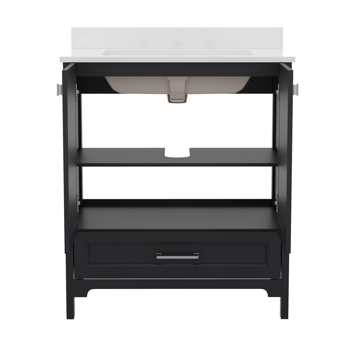 Black,30" |#| 30 Inch Bathroom Vanity with Undermount Sink, Cabinet, and Drawer in Black