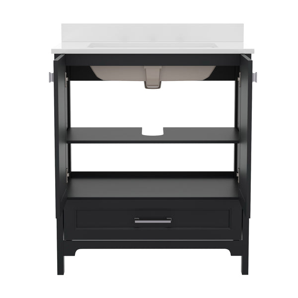 Black,30" |#| 30 Inch Bathroom Vanity with Undermount Sink, Cabinet, and Drawer in Black