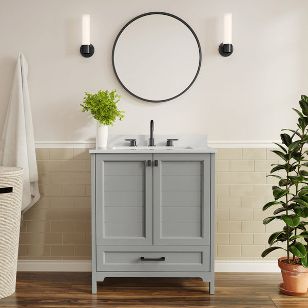 Gray Frame/Black Hardware,30" |#| 30 Inch Bathroom Vanity with Undermount Sink, Cabinet, and Drawer in Gray
