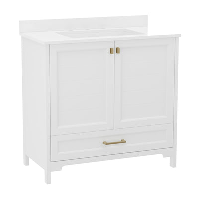 Haven Bathroom Vanity with Sink, Storage Cabinet with Soft Close Doors and Bottom Drawer, Carrara Marble Finish Countertop - View 1