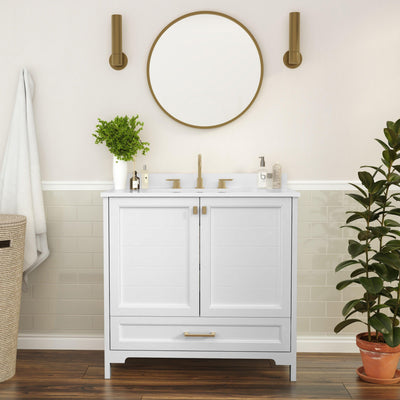 Haven Bathroom Vanity with Sink, Storage Cabinet with Soft Close Doors and Bottom Drawer, Carrara Marble Finish Countertop - View 2
