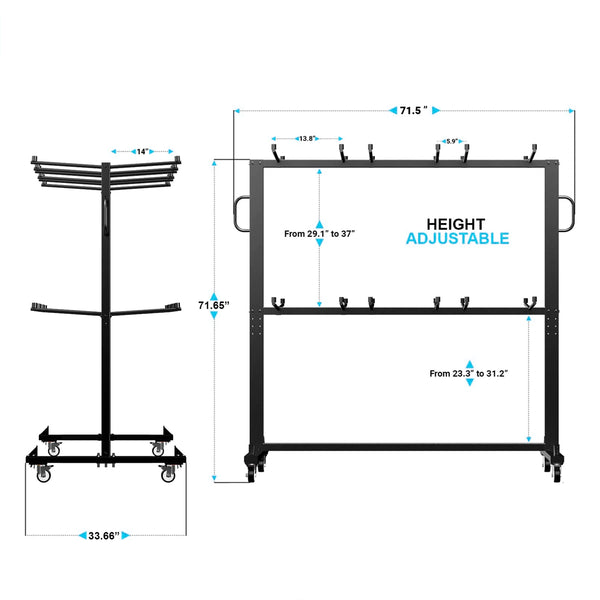 Commercial Grade Heavy Duty Mobile Chair and Table Dolly Cart in Black - Large