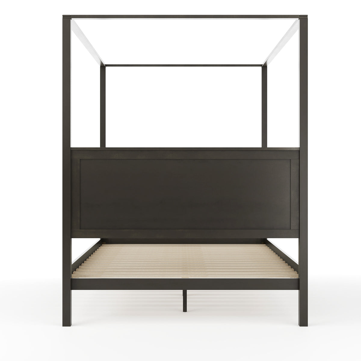 Wooden Queen Size Canopy Platform Bed with Headboard and Footboard in Dark Gray