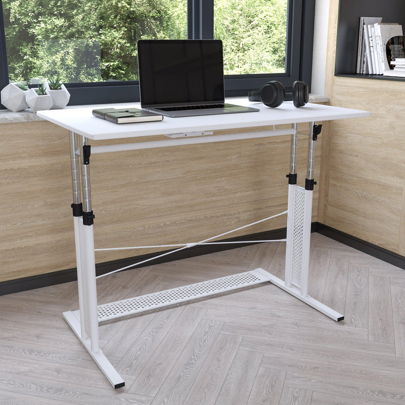 White |#| White Height Adjustable 27.25-35.75inchH Sit to Stand Laptop Desk