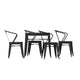 Black |#| All-Weather Resin Top Square Table & 4 Metal Chairs with Poly Resin Seats-Black