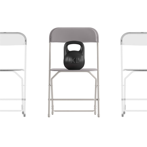 Gray |#| Spacious & Contoured Commercial Wide & Tall Gray Plastic Folding Chairs-4 Pack