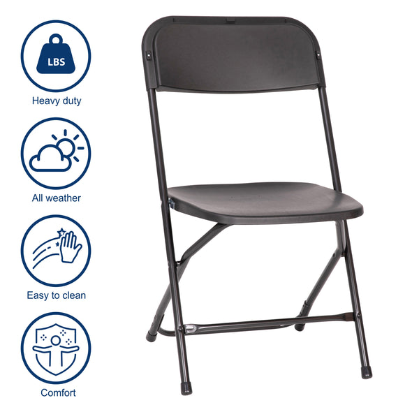 Black |#| Spacious & Contoured Commercial Wide & Tall Black Plastic Folding Chairs-4 Pack