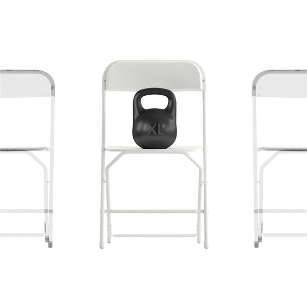 White |#| Spacious & Contoured Commercial Wide & Tall White Plastic Folding Chairs-4 Pack