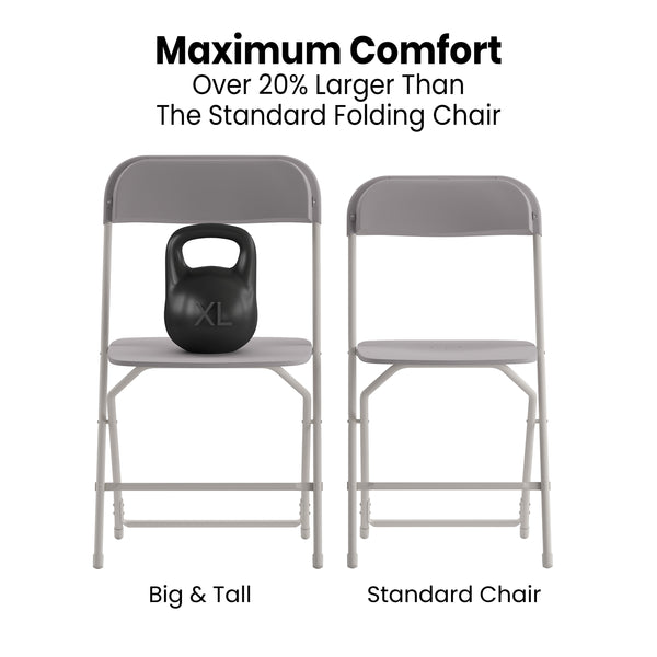 Gray |#| Spacious & Contoured Commercial Wide & Tall Gray Plastic Folding Chairs-4 Pack