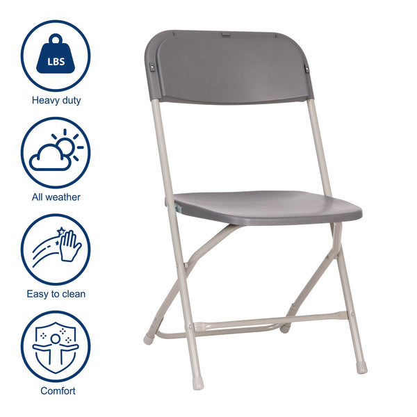 Gray |#| Spacious & Contoured Commercial Wide & Tall Gray Plastic Folding Chairs-4 Pack