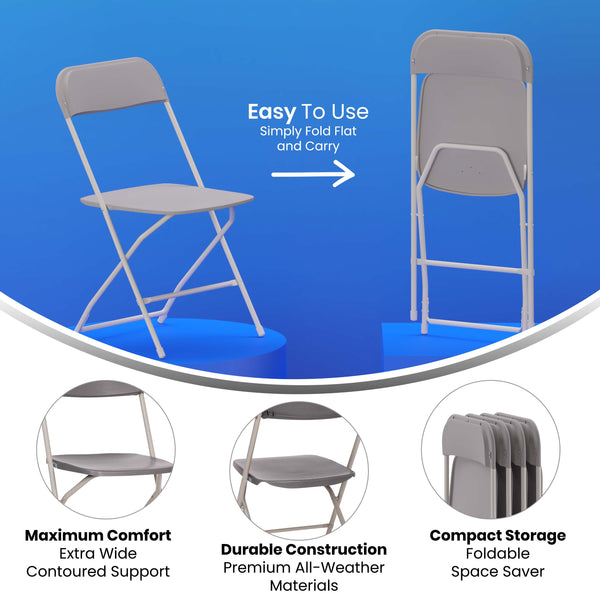 Gray |#| Spacious & Contoured Commercial Wide & Tall Gray Plastic Folding Chairs-4 Pack
