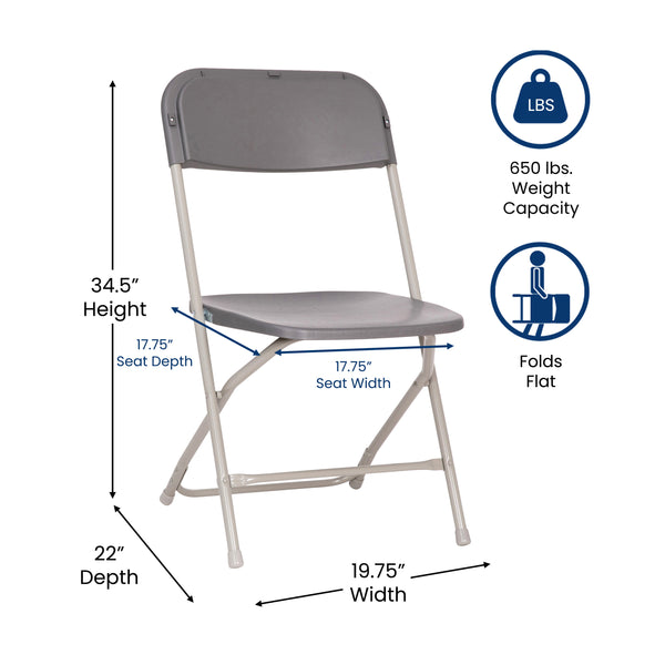 Gray |#| Spacious & Contoured Commercial Wide & Tall Gray Plastic Folding Chairs-4 Pack