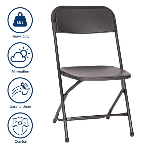 Black |#| Spacious & Contoured Commercial Wide & Tall Black Plastic Folding Chair