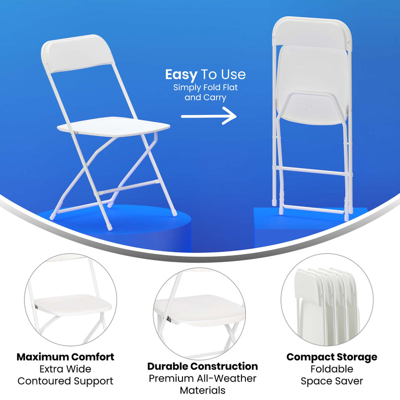White |#| Spacious & Contoured Commercial Wide & Tall White Plastic Folding Chair