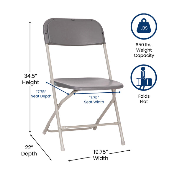 Gray |#| Spacious & Contoured Commercial Wide & Tall Gray Plastic Folding Chair