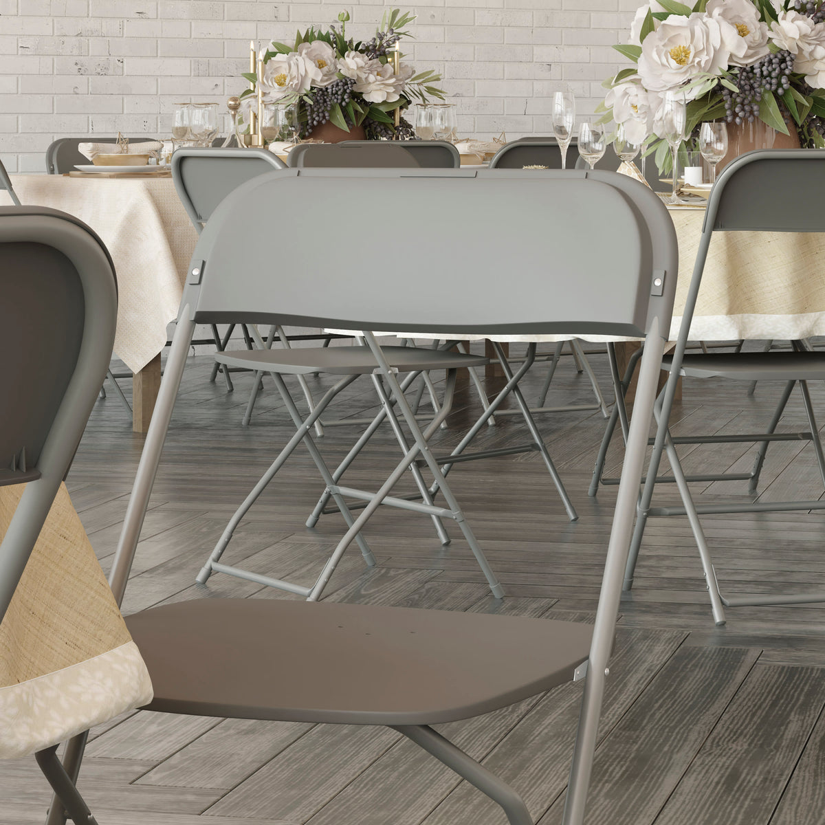 Gray |#| Spacious & Contoured Commercial Wide & Tall Gray Plastic Folding Chair