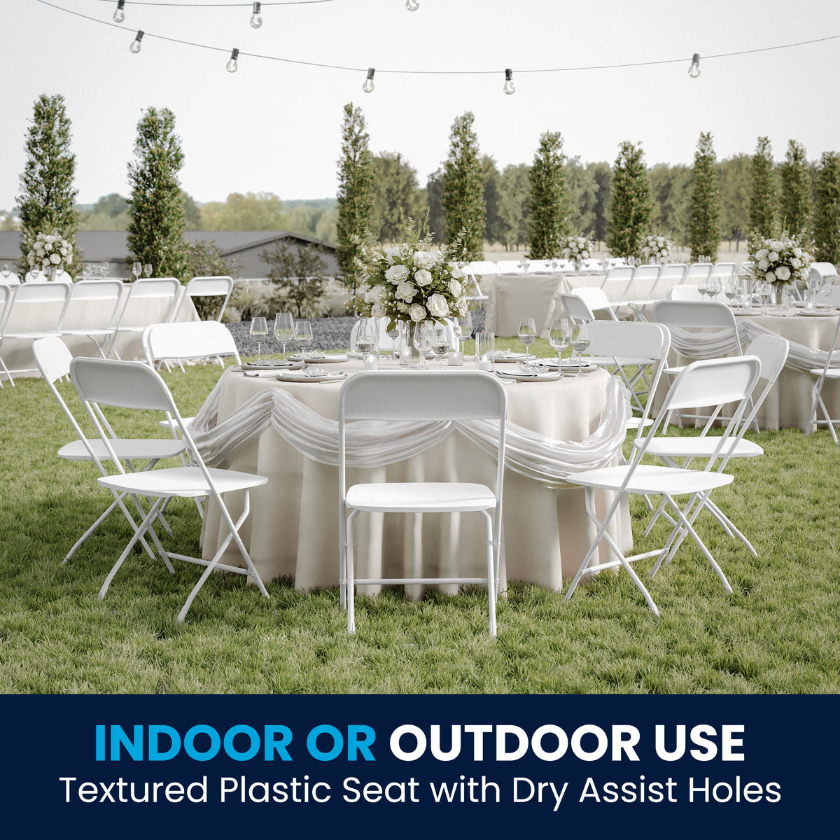 White |#| Spacious & Contoured Commercial Wide & Tall White Plastic Folding Chair