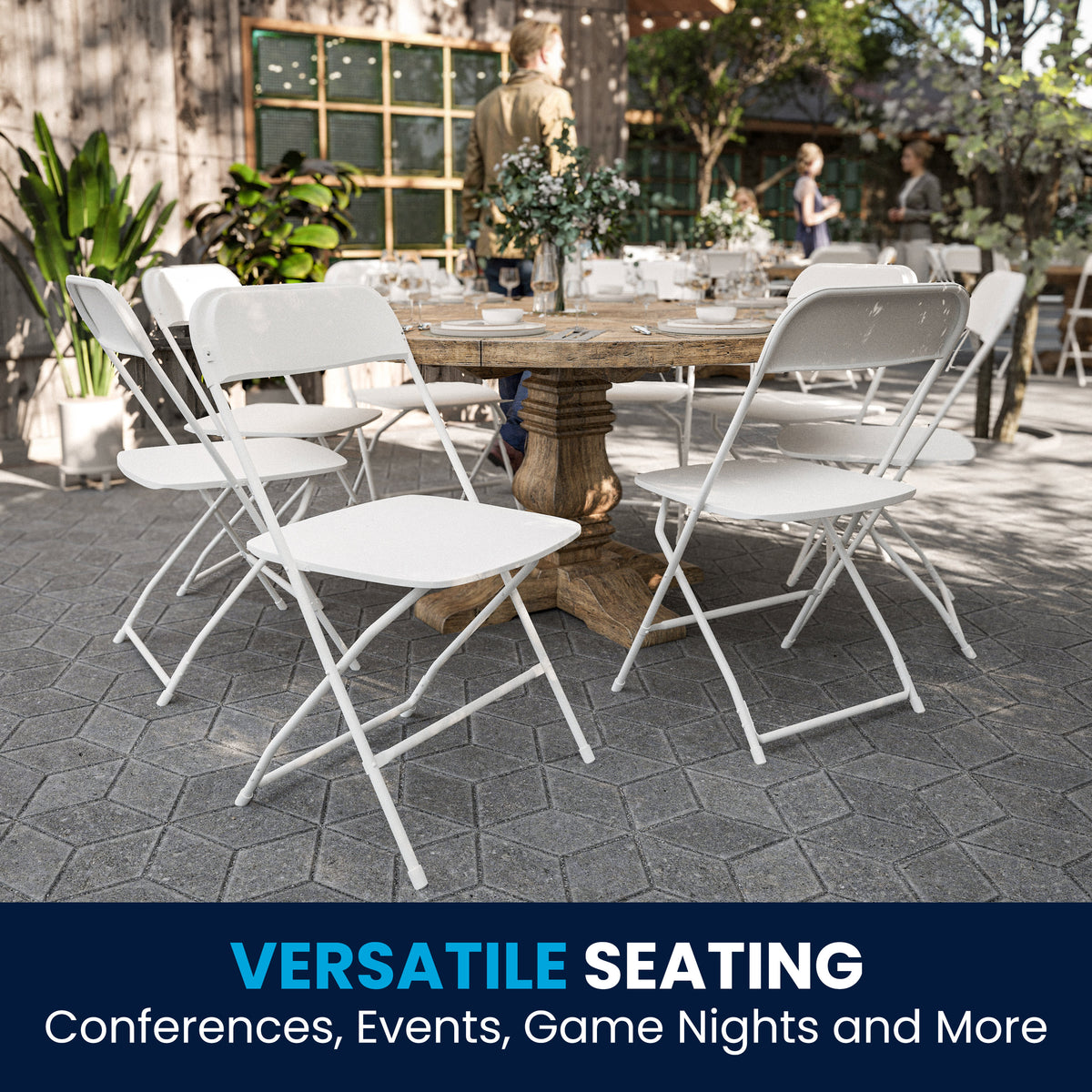 White |#| Spacious & Contoured Commercial Wide & Tall White Plastic Folding Chair