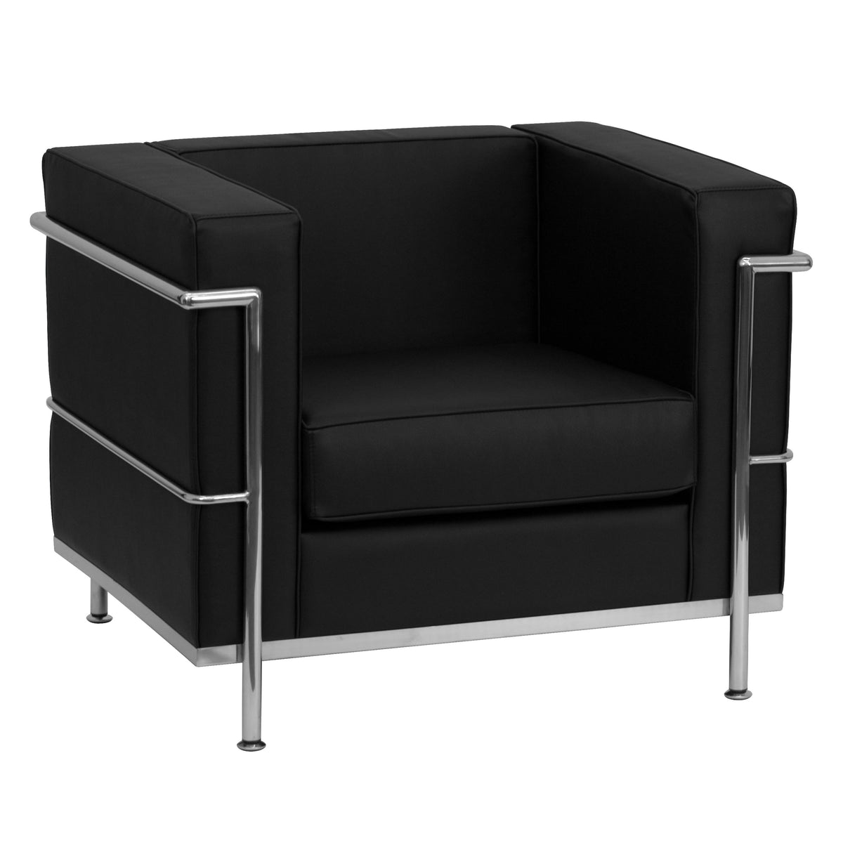 Black |#| Contemporary Black LeatherSoft Chair with Double Bar Encasing Frame