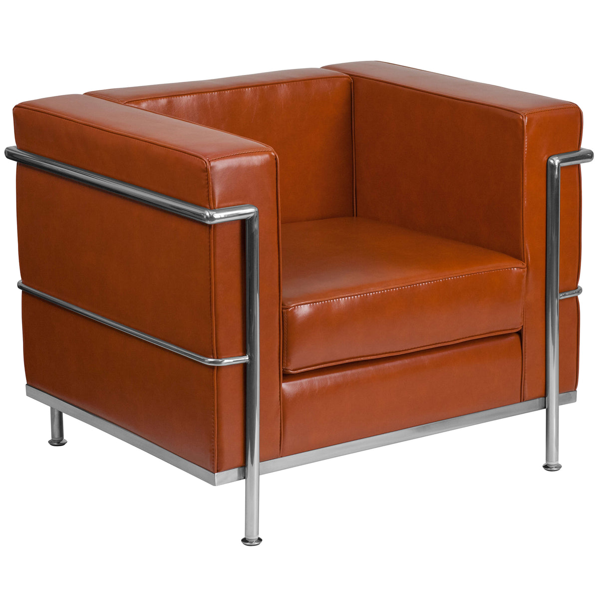 Cognac |#| Contemporary Cognac LeatherSoft Chair with Double Bar Encasing Frame