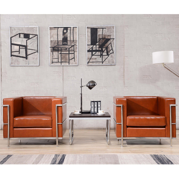 Cognac |#| Contemporary Cognac LeatherSoft Chair with Double Bar Encasing Frame