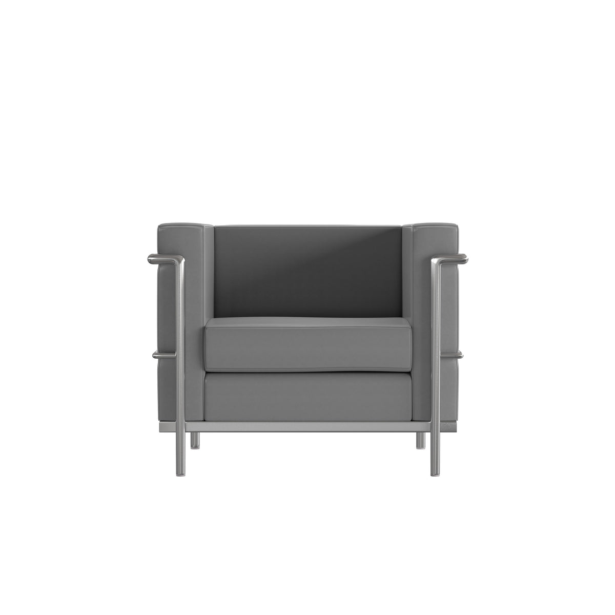 Gray |#| Contemporary Gray LeatherSoft Chair with Double Bar Encasing Frame