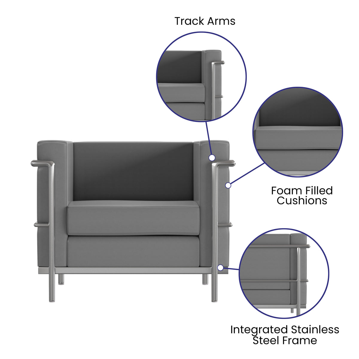 Gray |#| Contemporary Gray LeatherSoft Chair with Double Bar Encasing Frame