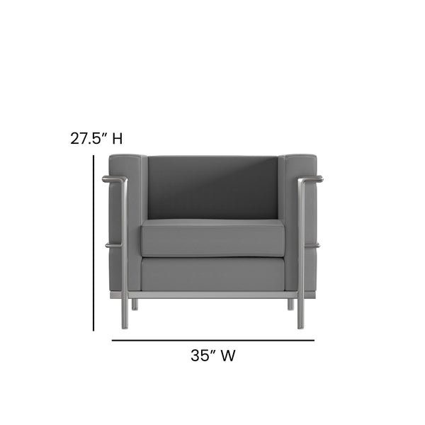 Gray |#| Contemporary Gray LeatherSoft Chair with Double Bar Encasing Frame