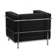 Black |#| Contemporary Black LeatherSoft Chair with Double Bar Encasing Frame