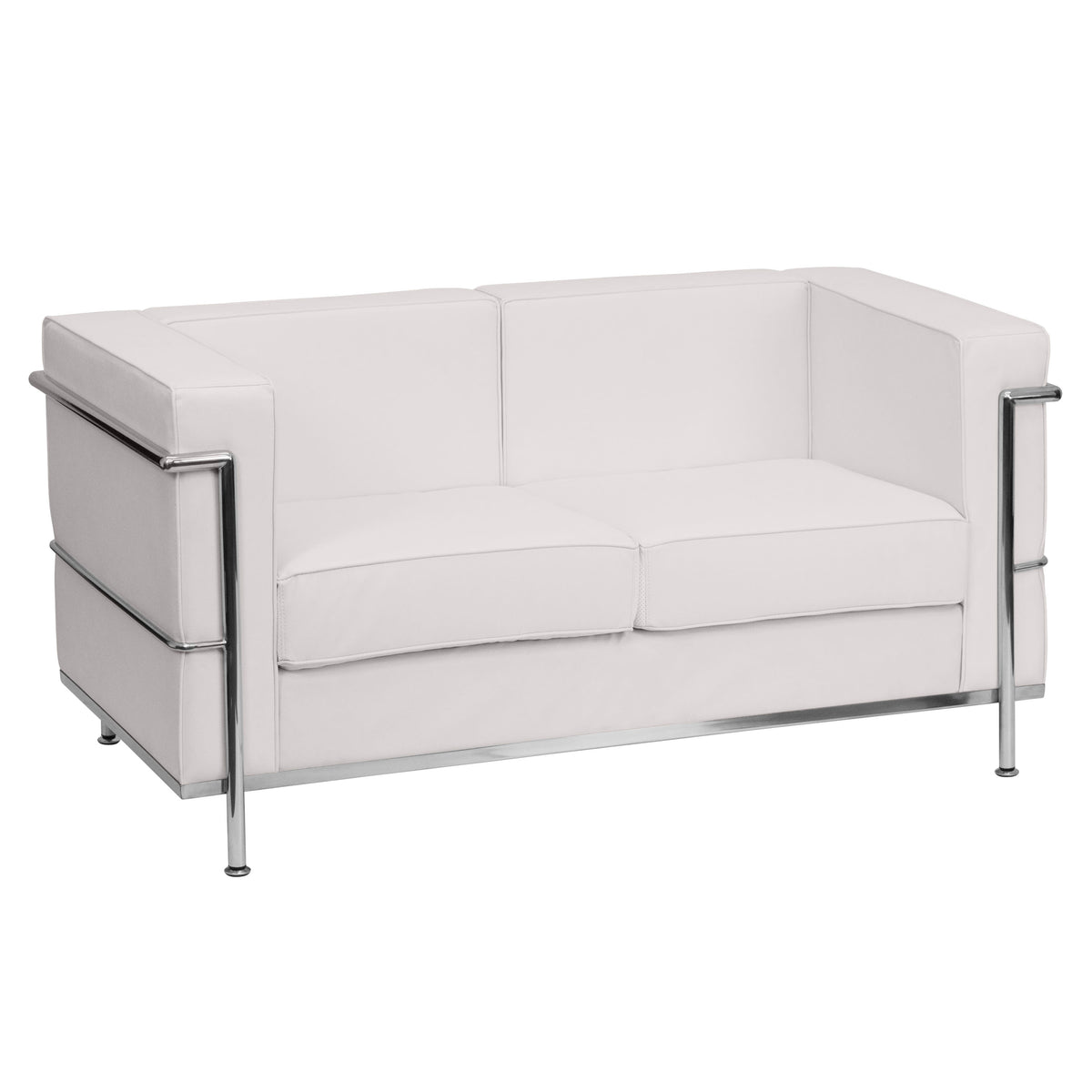 Melrose White |#| Contemporary White LeatherSoft Loveseat with Double Bar Encasing Frame