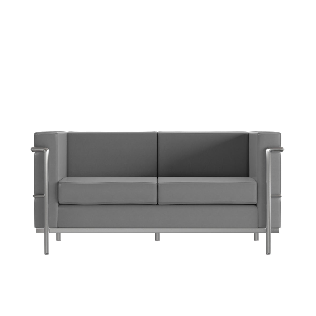 Gray |#| Contemporary Gray LeatherSoft Loveseat with Double Bar Encasing Frame