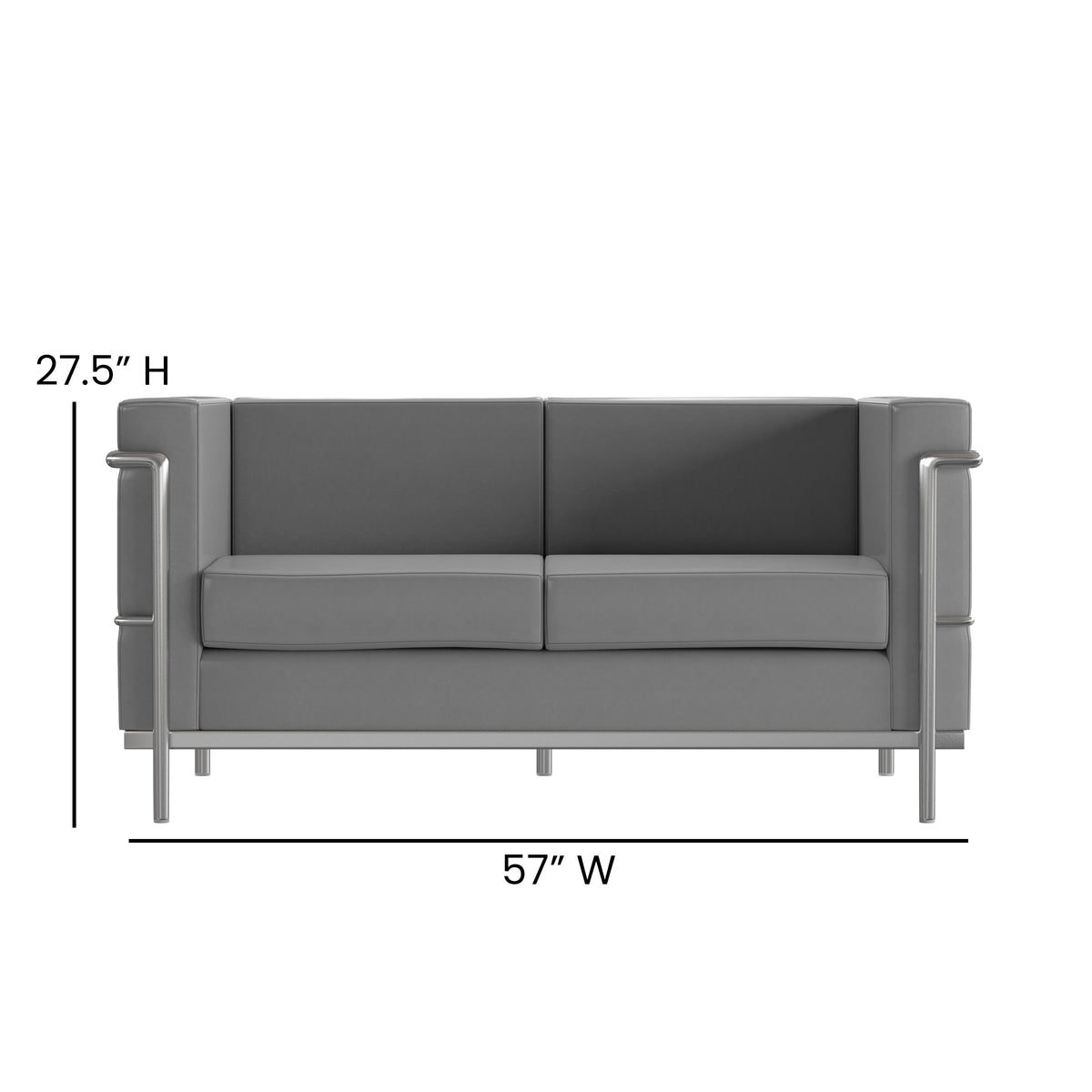 Gray |#| Contemporary Gray LeatherSoft Loveseat with Double Bar Encasing Frame