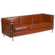 Cognac |#| Contemporary Cognac LeatherSoft Sofa with Double Bar Encasing Frame