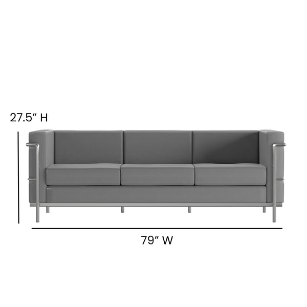 Gray |#| Contemporary Gray LeatherSoft Sofa with Double Bar Encasing Frame