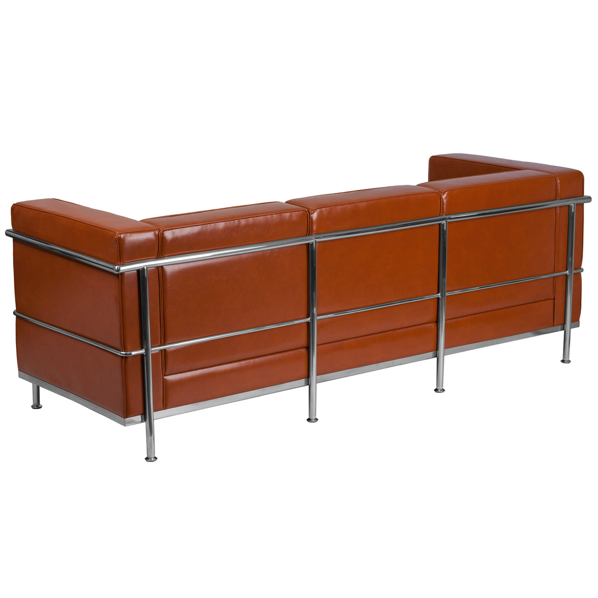 Cognac |#| Contemporary Cognac LeatherSoft Sofa with Double Bar Encasing Frame