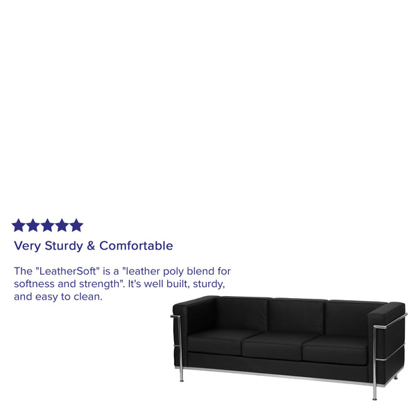 Black |#| Contemporary Black LeatherSoft Sofa with Double Bar Encasing Frame