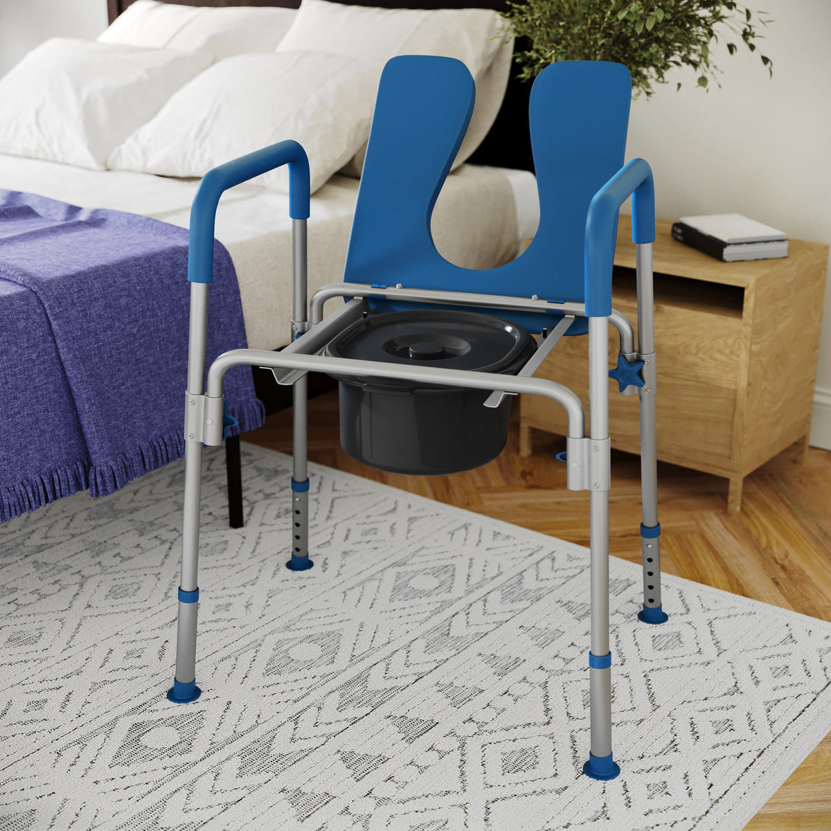 Blue |#| Height Adjustable Multifunctional Heavy Duty Commode and Shower Chair - Blue