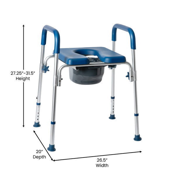 Blue |#| Height Adjustable Multifunctional Heavy Duty Commode and Shower Chair - Blue