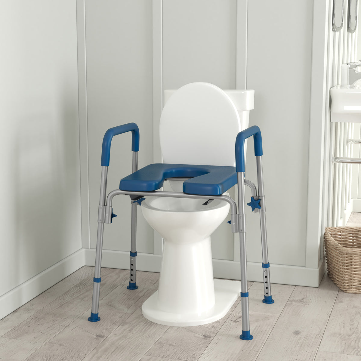 Blue |#| Height Adjustable Multifunctional Heavy Duty Commode and Shower Chair - Blue