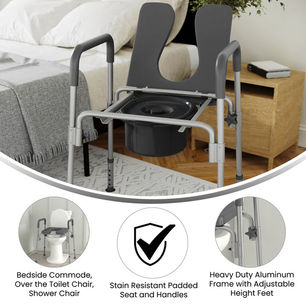 Gray |#| Height Adjustable Multifunctional Heavy Duty Commode and Shower Chair - Gray