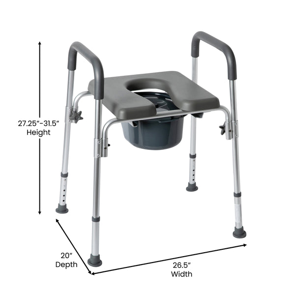 Gray |#| Height Adjustable Multifunctional Heavy Duty Commode and Shower Chair - Gray