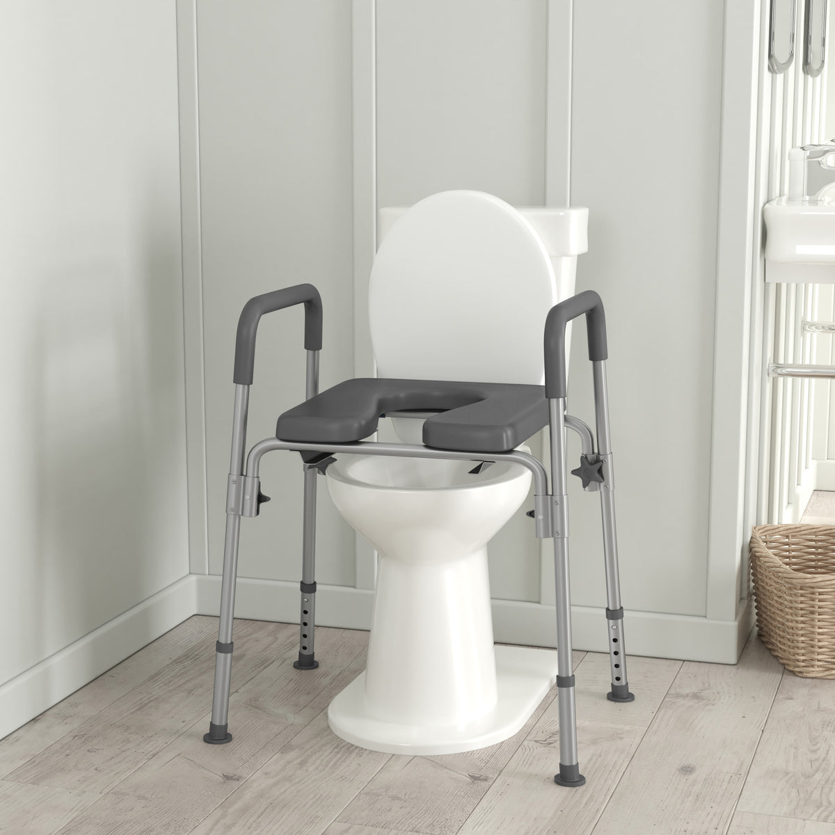 Gray |#| Height Adjustable Multifunctional Heavy Duty Commode and Shower Chair - Gray