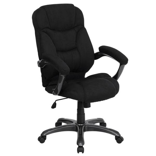 Black Microfiber |#| High Back Black MIC Contemporary Executive Swivel Ergonomic Office Chair w/ Arms