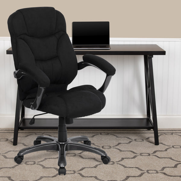 Black Microfiber |#| High Back Black MIC Contemporary Executive Swivel Ergonomic Office Chair w/ Arms