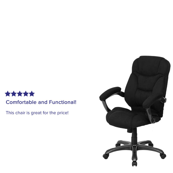Black Microfiber |#| High Back Black MIC Contemporary Executive Swivel Ergonomic Office Chair w/ Arms