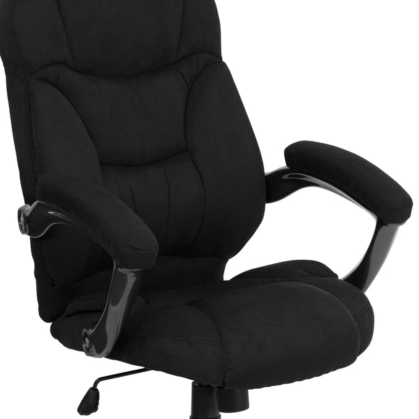 Black Microfiber |#| High Back Black MIC Contemporary Executive Swivel Ergonomic Office Chair w/ Arms