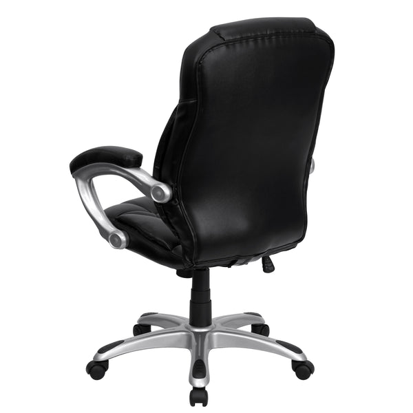 Black LeatherSoft |#| High Back Black LeatherSoft Swivel Ergonomic Office Chair with Silver Nylon Base