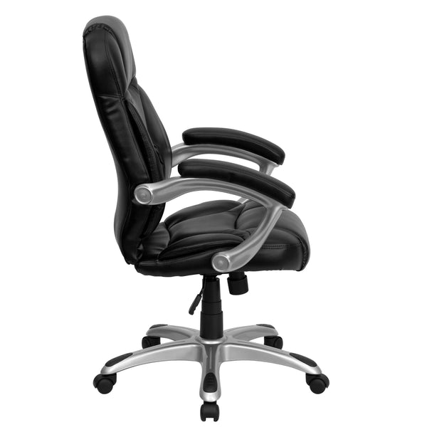 Black LeatherSoft |#| High Back Black LeatherSoft Swivel Ergonomic Office Chair with Silver Nylon Base