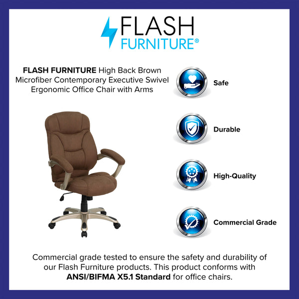 Brown Microfiber |#| High Back Brown Microfiber Executive Swivel Ergonomic Office Chair with Arms
